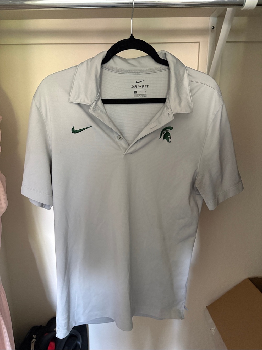 Nike Light Gray Polo with Green Logo